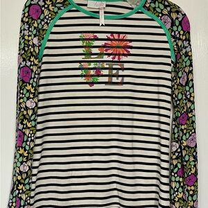 Matilda Jane Black and White Long Sleeve Tee with Floral Details